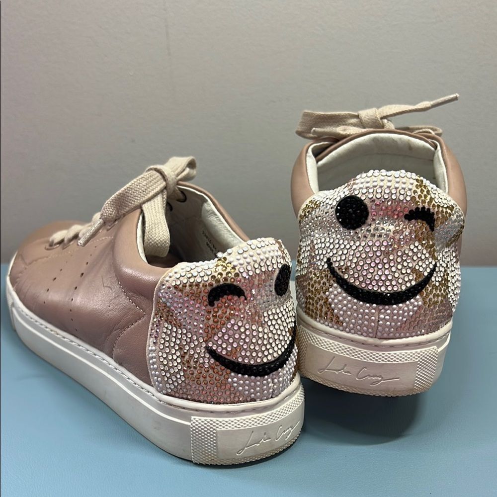 Lola Cruz Blingy Smiley Sneakers - White and Champagne